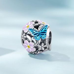 Pandora Bracelets,925 Sterling Silver Flower Butterfly Charm Bead